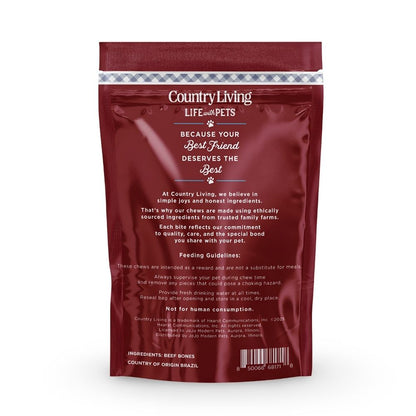 Country Living 5”-6” Beef Center Cut Bones for Dogs – 5 Count Bag – All-Natural, Long-Lasting Dog Chews – Single-Ingredient, High-Protein, Rawhide-Free – Supports Dental Health