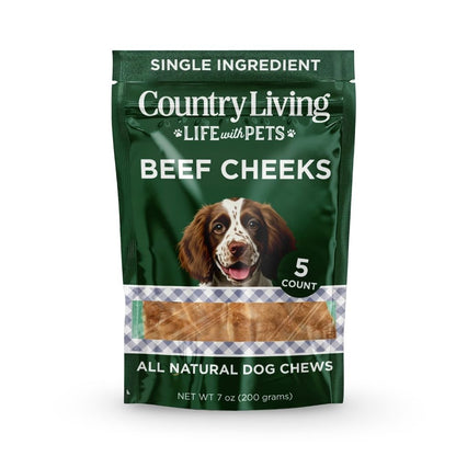 Country Living 4” x 4” Beef Cheek Chip Dog Treats – Chicken Flavor – 5 Count Bag – All-Natural, High-Protein, Long-Lasting Dog Chews