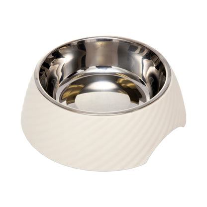 Country Living Set of 2 Round Twill Melamine Dog Bowls with Removable Stainless Steel Inserts – White Swan