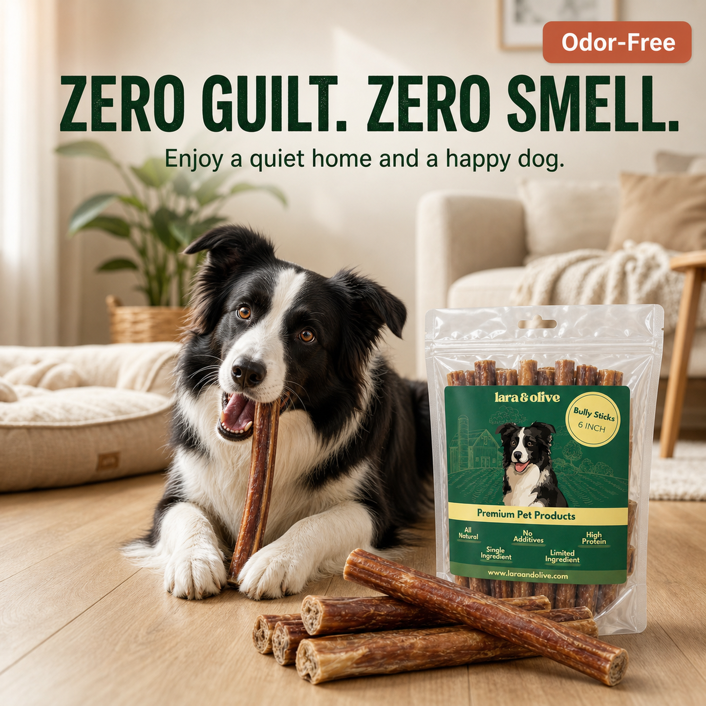 Lara & Olive - Bully Sticks for Dogs 6 Inch 10 Pack