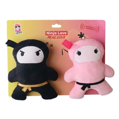 Pink & Black Ninja Plush Dog Toy Set, Squeakers & Crinkle Paper