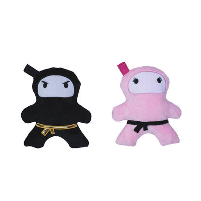 Pink & Black Ninja Plush Dog Toy Set, Squeakers & Crinkle Paper